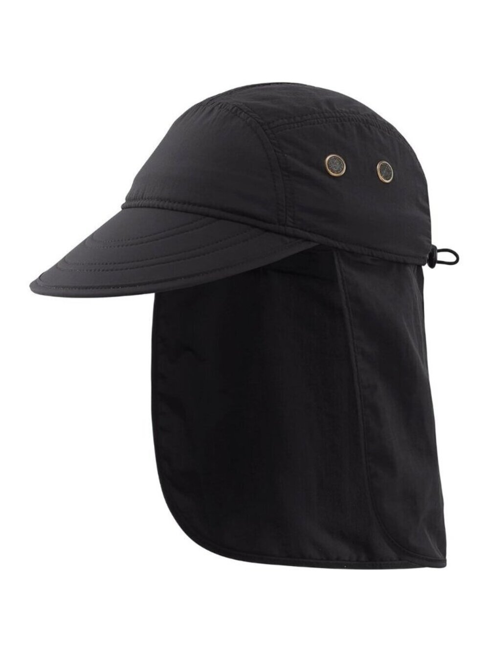 Men's Black 100% Polyester Wide Brim Uv Protection With Neck Flap Fishing Hat